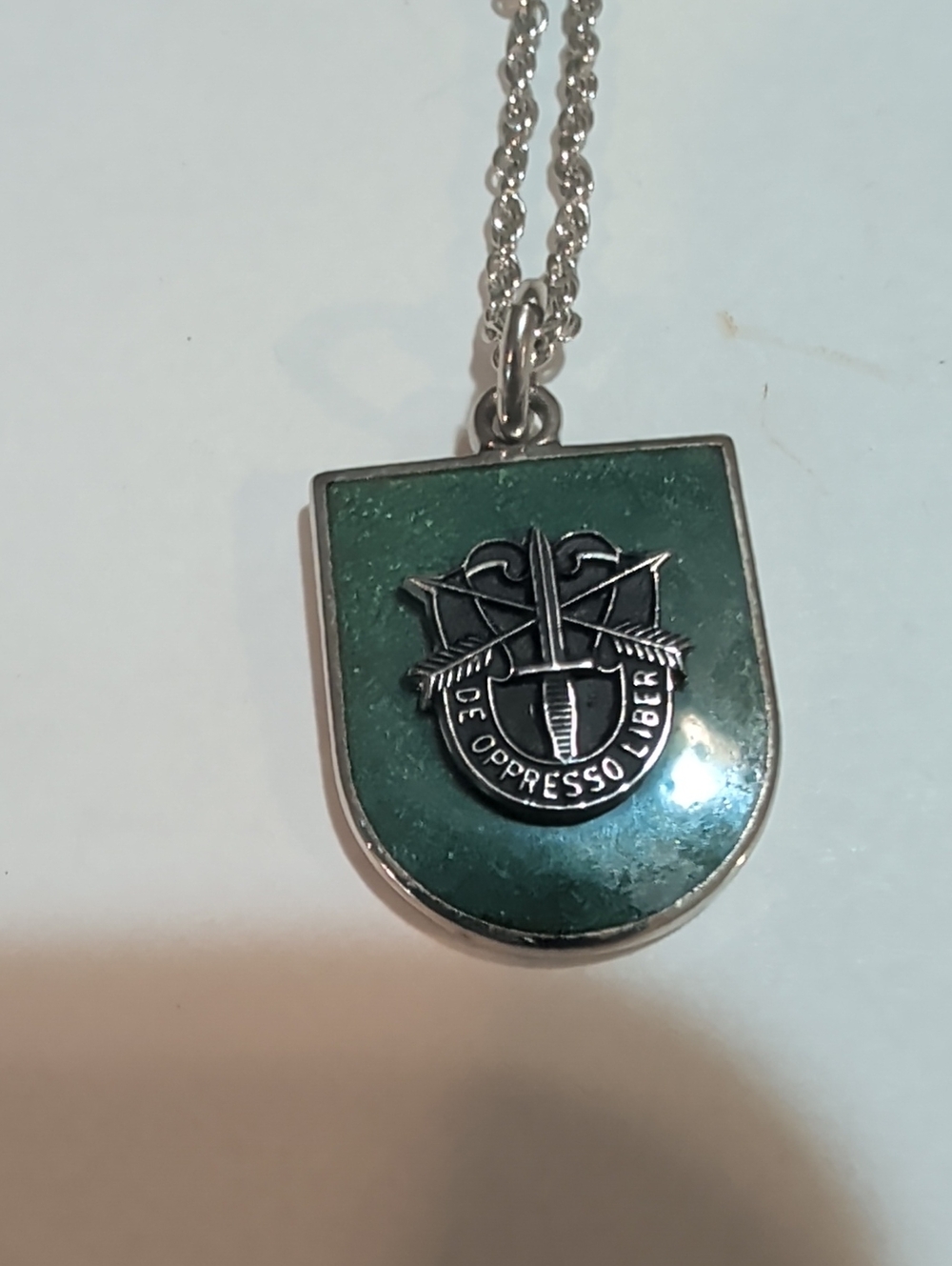 Military-Inspired Green Shield Pendant Necklace Monet 22 Inch